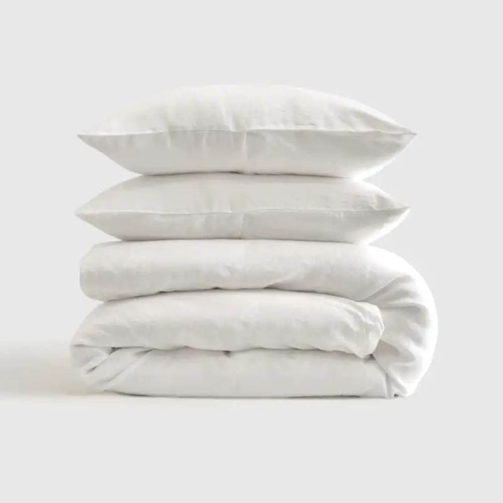 Quince European Linen Duvet and Shams Set Queen/Full White